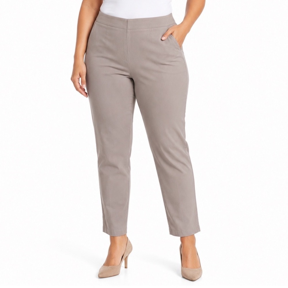Calvin Klein Womens Taupe Pull On Tapered Ankle Dress Pants Size 10